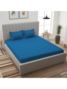 Story@Home - 300 Tc 100% Cotton Steel Blue Solid 1 Unit King Size Bedsheet with 2 Pillow Cover