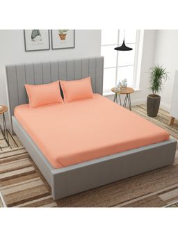 Story@Home - 300 Tc 100% Cotton Tangy Peach Solid 1 Unit King Size Bedsheet with 2 Pillow Cover