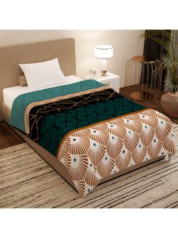 Story@Home - Polyester Single Bed Blanket (Teal & Black Geometric)
