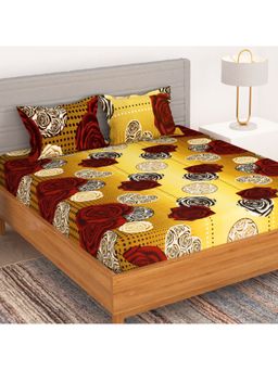 Story@Home - Bedspun Microfiber Mustard 1 U Double Size Bed Sheet with 2 Pillow Covers (Queen)