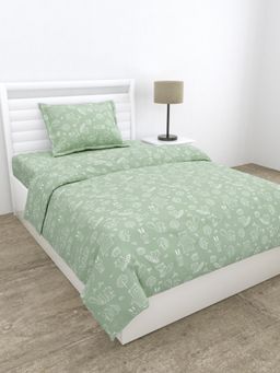 Haus & Kinder - Percale 210 Tc Single Flat Bedsheet, Foliage Fantasy, Sage Green