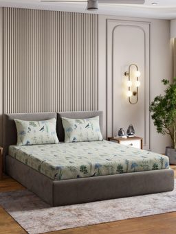 Haus & Kinder - Signature Combed 210 Tc King Fitted Bedsheet, Timeless Tropics, Green