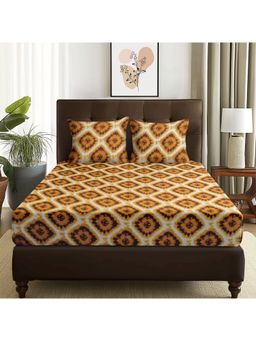 Story@Home - 144 Tc Light Yellow Bandhani 1 Double Bedsheet with 2 Pillow Cover (Queen)