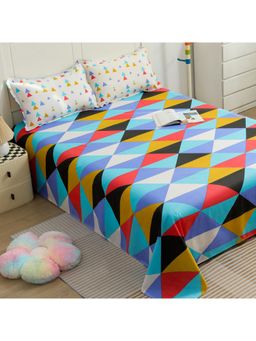 Story@Home - 144 Tc Blue & Orange Triangles Double Bedsheet with 2 Pillow Cover (Queen)