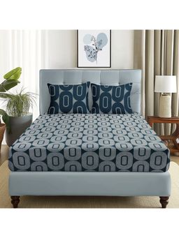Story@Home - 144 Tc Blue & Grey Geometrical Double Bedsheet with 2 Pillow Cover (Queen)