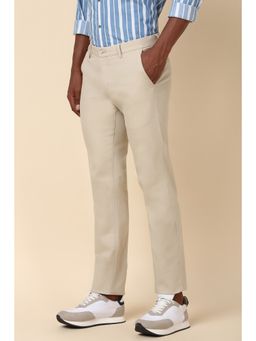 Allen Solly - Men Beige Slim Fit Textured Casual Trouser