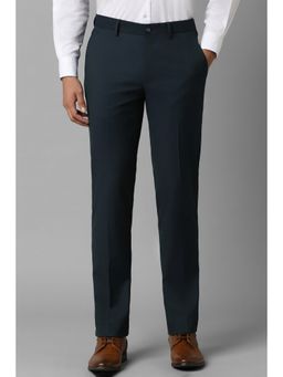 Louis Philippe - Men Navy Slim Fit Solid Flat Front Formal Trouser