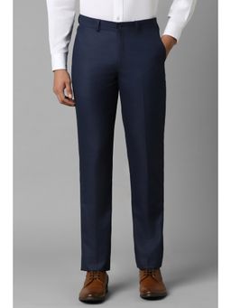 Louis Philippe - Men Navy Slim Fit Textured Flat Front Formal Trouser