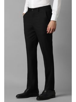 Louis Philippe - Men Black Slim Fit Textured Flat Front Formal Trouser