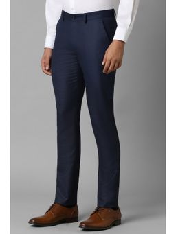 Louis Philippe - Men Navy Super Slim Fit Textured Flat Front Formal Trouser