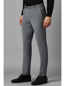 Louis Philippe - Men Grey Slim Tapered Fit Textured Flat Front Formal Trouser