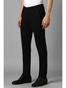 Louis Philippe - Men Black Slim Tapered Fit Solid Flat Front Formal Trouser