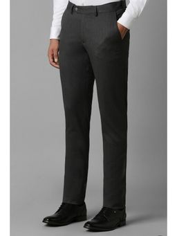 Louis Philippe - Men Grey Slim Tapered Fit Textured Flat Front Formal Trouser