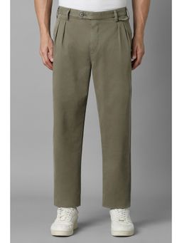 Louis Philippe - Men Olive Regular Fit Solid Pleated Casual Trouser