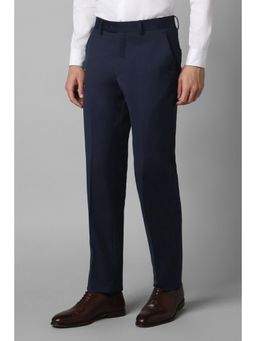 Louis Philippe - Men Navy Slim Fit Textured Flat Front Formal Trouser