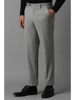 Louis Philippe - Men Grey Slim Fit Check Flat Front Formal Trouser