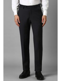 Louis Philippe - Men Black Slim Fit Textured Flat Front Formal Trouser
