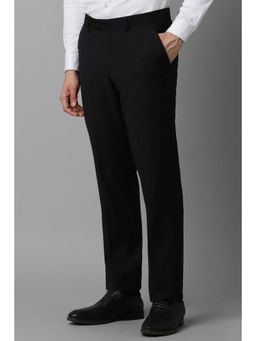 Louis Philippe - Men Black Slim Fit Stripe Flat Front Formal Trouser