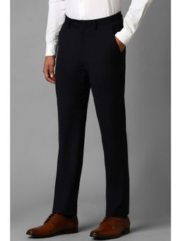 Louis Philippe - Men Black Slim Fit Solid Flat Front Formal Trouser