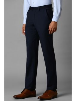 Louis Philippe - Men Navy Slim Fit Solid Flat Front Formal Trouser