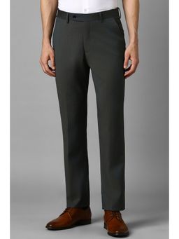 Louis Philippe - Men Green Slim Fit Textured Flat Front Formal Trouser