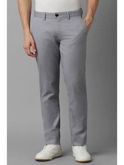 Louis Philippe - Men Grey Slim Tapered Fit Textured Flat Front Casual Trouser