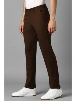 Louis Philippe - Men Brown Slim Tapered Fit Textured Flat Front Casual Trouser
