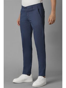 Louis Philippe - Men Blue Super Slim Fit Textured Flat Front Casual Trouser