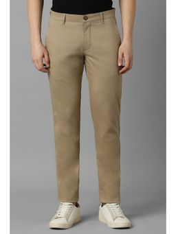 Louis Philippe - Men Khaki Super Slim Fit Textured Flat Front Casual Trouser