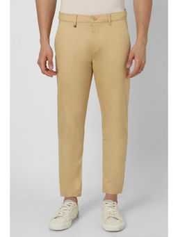 Peter England - Men Beige Textured Carrot Fit Casual Trouser