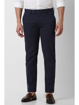 Peter England - Men Navy Solid Super Slim Fit Casual Trouser