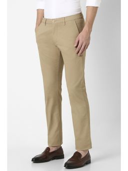 Peter England - Men Khaki Textured Slim Fit Casual Trouser