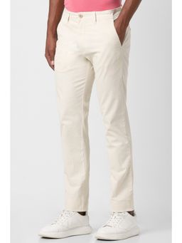 Peter England - Men Cream Solid Slim Fit Casual Trouser
