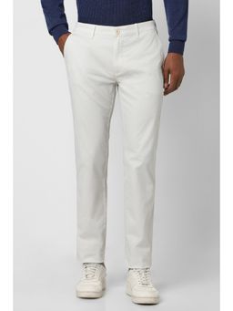 Peter England - Men White Textured Super Slim Fit Casual Trouser