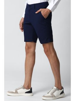 Peter England - Men Navy Checks Slim Fit Casual Shorts