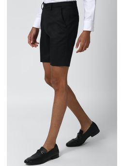 Peter England - Men Black Solid Slim Fit Casual Shorts