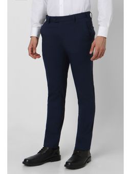 Peter England - Men Navy Check Slim Fit Formal Trouser