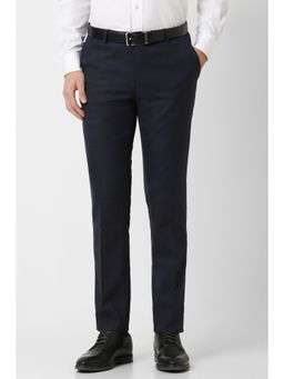 Peter England - Men Navy Check Slim Fit Formal Trouser