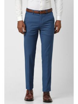 Peter England - Men Blue Solid Slim Fit Formal Trouser