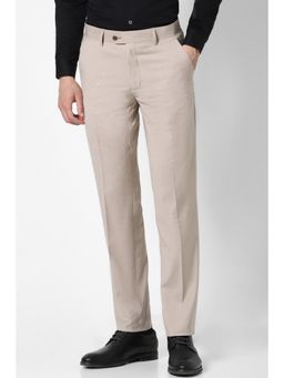 Peter England - Men Beige Solid Slim Fit Formal Trouser