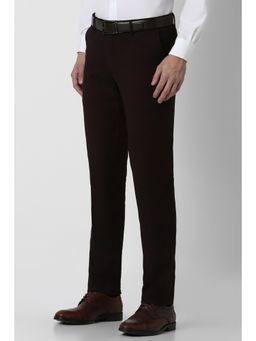 Peter England - Men Brown Textured Slim Fit Formal Trouser