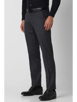 Peter England - Men Black Check Slim Fit Formal Trouser