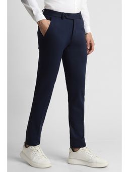 Peter England - Men Navy Textured Super Slim Fit Trouser