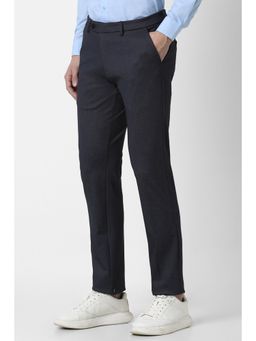 Peter England - Men Navy Textured Super Slim Fit Formal Trouser
