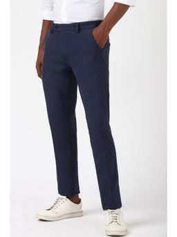 Peter England - Men Navy Check Super Slim Fit Trouser