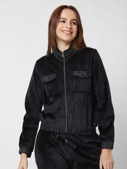 Spykar - Regular Fit High Neck Full Sleeve Black Jacket