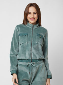 Spykar - Regular Fit High Neck Full Sleeve Sea Green Jacket