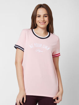 Spykar - Round Neck Half Sleeve Pink Printed T-Shirt