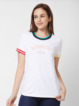 Spykar - Round Neck Half Sleeve White Printed T-Shirt