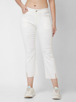 Spykar - Mid Rise Regular Fit Ankle Length Off White Pants